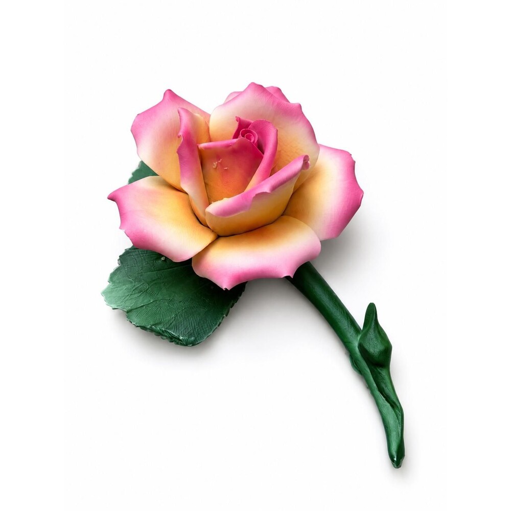 Vintage Dea Capodimonte Porcelain Rose Sculpture | Hand-Painted Italian Floral D